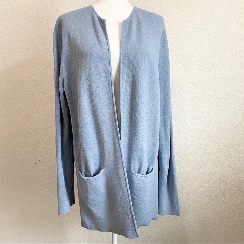 Eileen Fisher Blue Silk Blend Open Front Jacket L